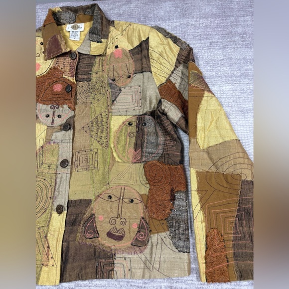 VTG Sandy Starkman Womens Artsy Patchwork Blazer Jacket Size M Art To Wear - Picture 8 of 10